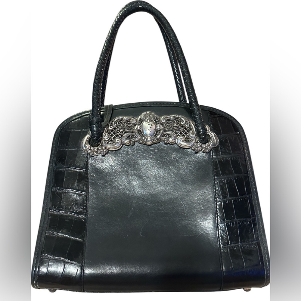 Brighton Black Leather Handbag with Silver Plated Accents EUC - Picture 15 of 16